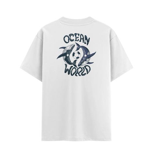 เสื้อยืดโอเวอร์ไซส์ ลาย Ocean World สไตล์สัตว์ทะเล | เสื้อยืดคอตตอนแท้